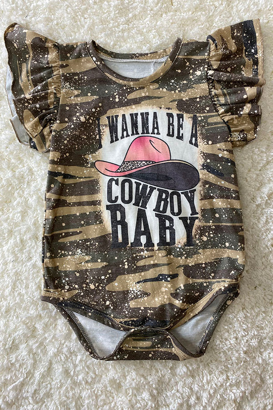 "I WANNA BE A COWBOY BABY" green camo baby onesie DLH1224-08
