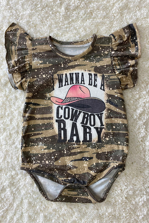 "I WANNA BE A COWBOY BABY" green camo baby onesie DLH1224-08