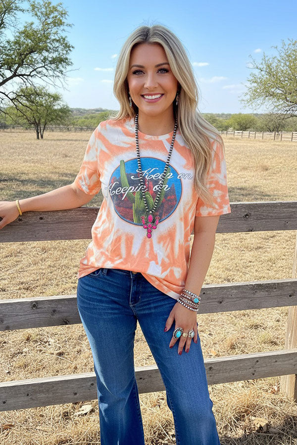 Western cactus printed short sleeve women's boutique top DLH12333