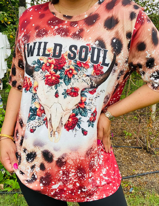 DLH13950 "WILD SOUL" bull floral leopard multi color printed short sleeve women tops