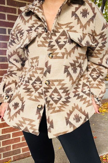 DLH14232 Aztec western long sleeve shacket w/buttons and pockets