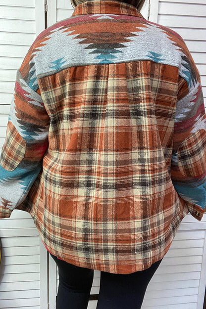 DLH14234 Aztec flannel long sleeve top w/pockets