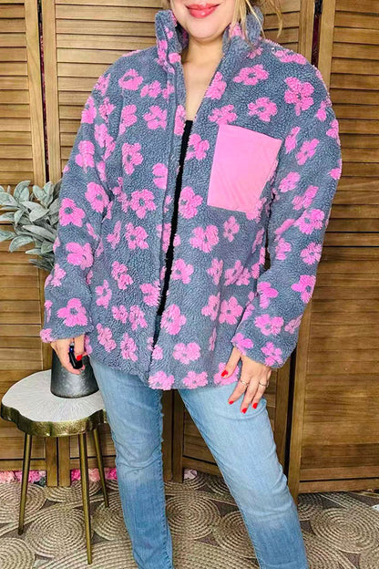 Flower Sherpa full-zip jacket w/pocket DLH14445
