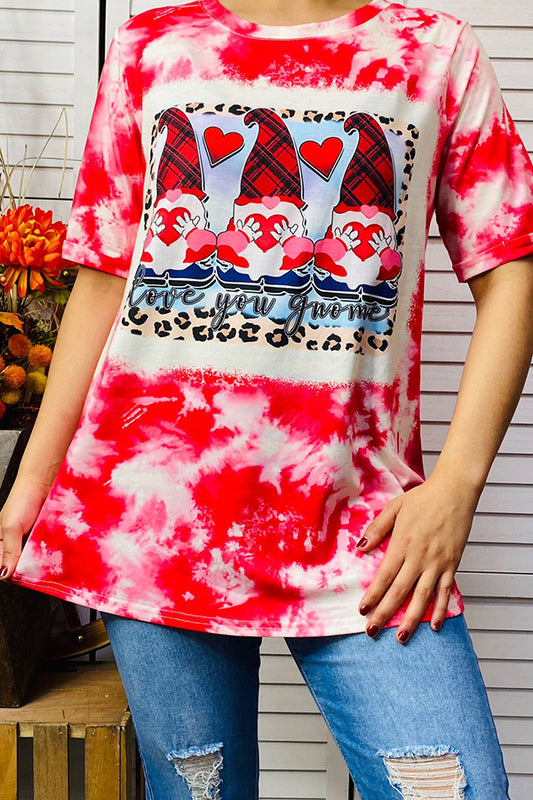 DLH14581 love you gnome red tie dye short sleeve top