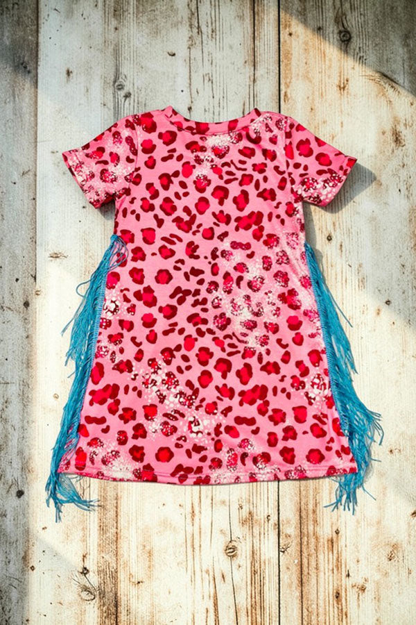 DLH2305 "THE THUNDER Rolls and the lightnin strikes" print short sleeve dress with tassels