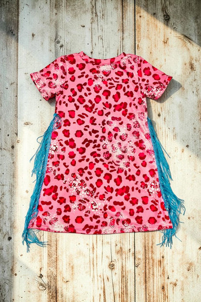 DLH2305 "THE THUNDER Rolls and the lightnin strikes" print short sleeve dress with tassels