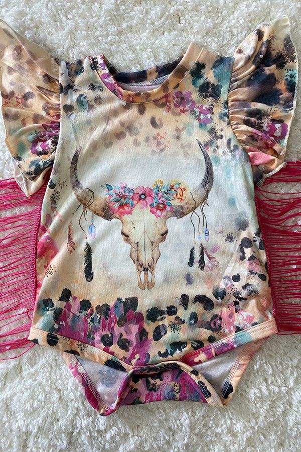 DLH2315 BULL prints western one piece infant baby rompers with tassel