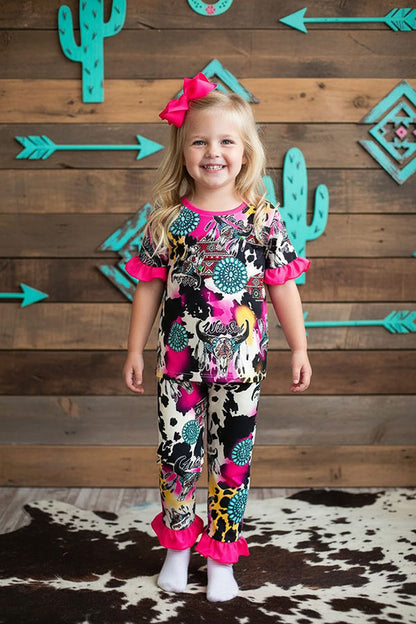 Western WILD SOUL concho & animal top bottom girls boutique set DLH2324