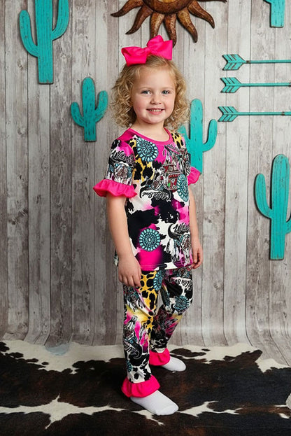 Western WILD SOUL concho & animal top bottom girls boutique set DLH2324