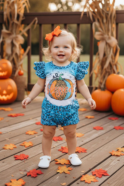 Halloween "Blessed" turquoise leopard boutique baby onesies DLH2330