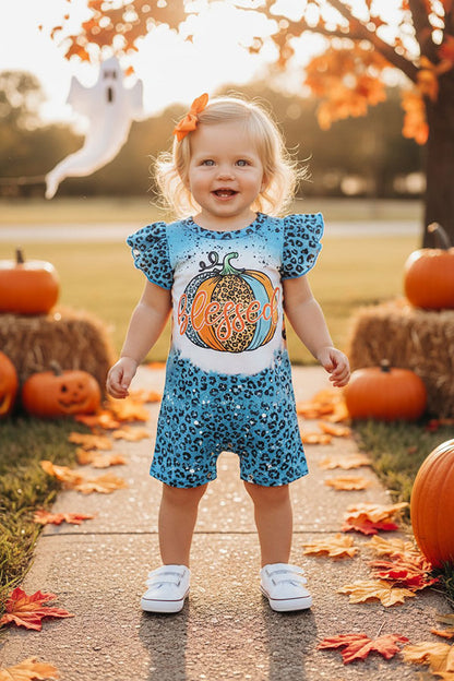 Halloween "Blessed" turquoise leopard boutique baby onesies DLH2330