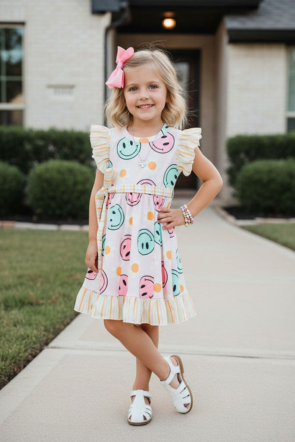 Chic happy face & daisy swirl girl's boutique dress DLH2337
