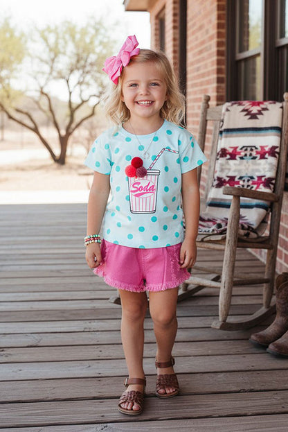 Western SODA Bubbly blue top pink distressed shorts girls boutique set DLH2341