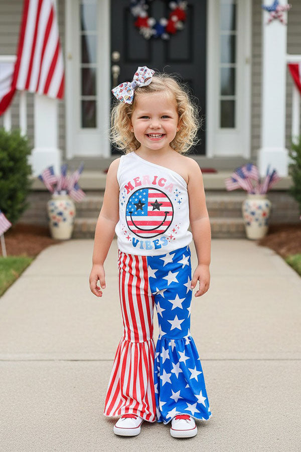 Girls sets wholesale MERICA VIBES USA printed top & pant 2pc girl set DLH2342