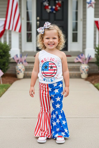 Girls sets wholesale MERICA VIBES USA printed top & pant 2pc girl set DLH2342
