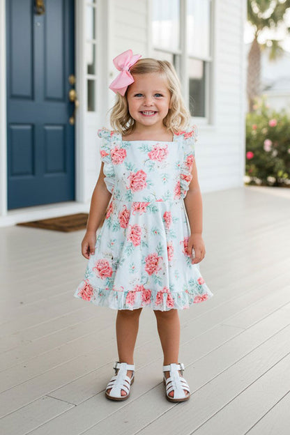 Chic casual floral girl boutique dress w/criss cross back DLH2363