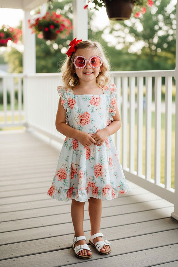 Chic casual floral girl boutique dress w/criss cross back DLH2363