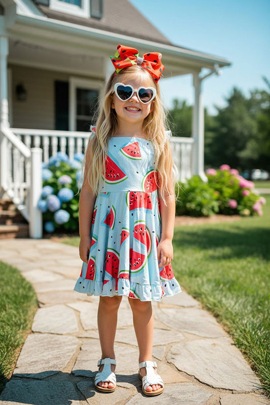 Trendy patchwork watermelon printed girl boutique dress DLH2365