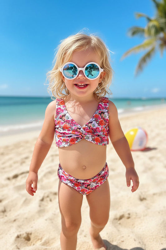 Western leopard & floral printed reversible 2pc swimsuits girls boutique set DLH2398