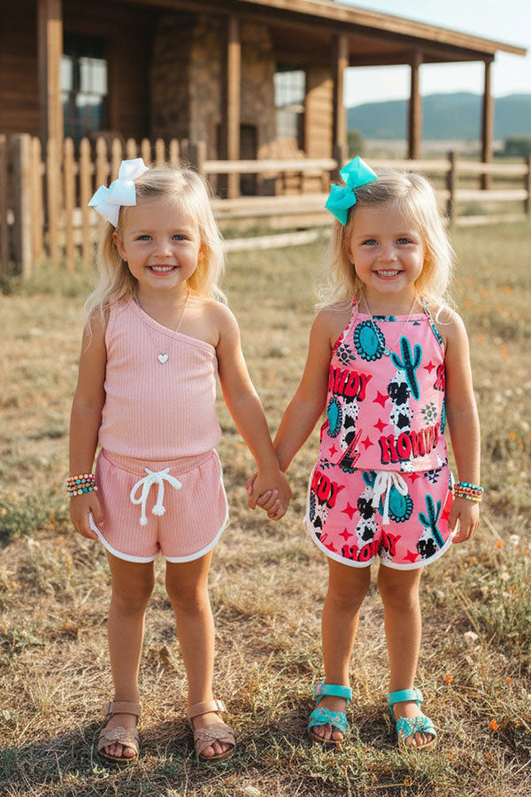 Western Mix & Match top & shorts girls boutique set (2 sets bundle) DLH2399