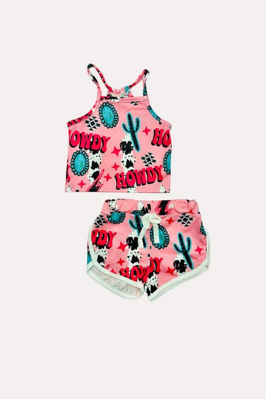 DLH2399 Mix & match "HOWDY" & peach sleeveless sets (2 sets bundle)