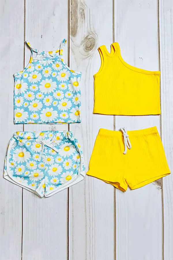 Western Daisy & Yellow top & shorts girls boutique set (2 sets bundle) DLH2400