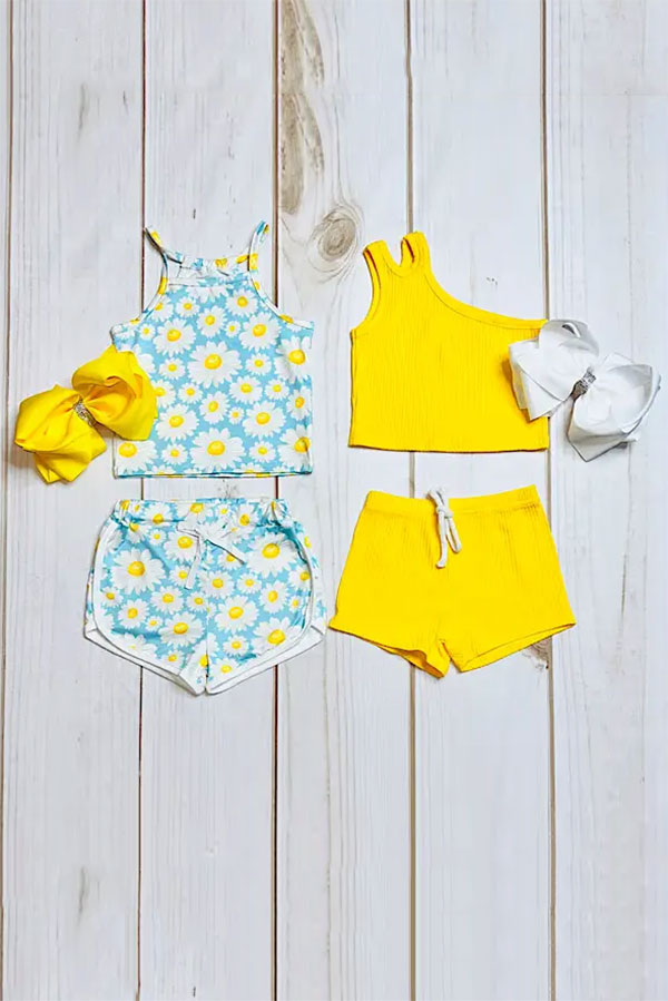 Western Daisy & Yellow top & shorts girls boutique set (2 sets bundle) DLH2400