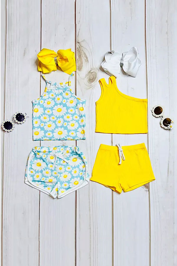 Western Daisy & Yellow top & shorts girls boutique set (2 sets bundle) DLH2400