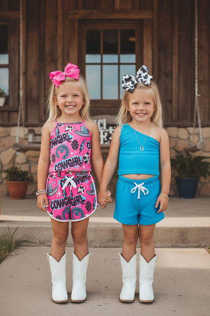 Mix & match pink "COWGIRL" & blue girls boutique sets (2 sets bundle) DLH2401