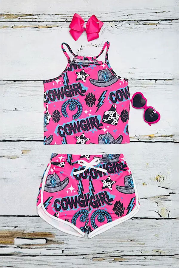 Mix & match pink "COWGIRL" & blue girls boutique sets (2 sets bundle) DLH2401