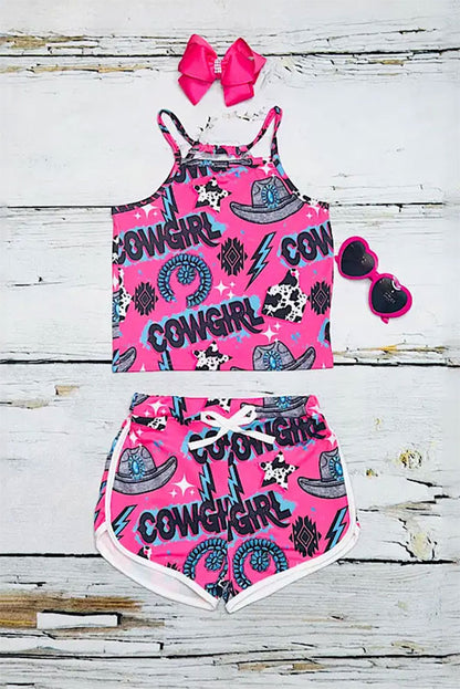Mix & match pink "COWGIRL" & blue girls boutique sets (2 sets bundle) DLH2401