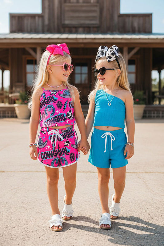 Mix & match pink "COWGIRL" & blue girls boutique sets (2 sets bundle) DLH2401