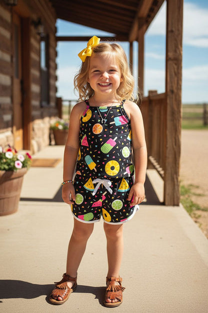 Westen fruits & popsicles printed top & shorts girl boutique set DLH2404
