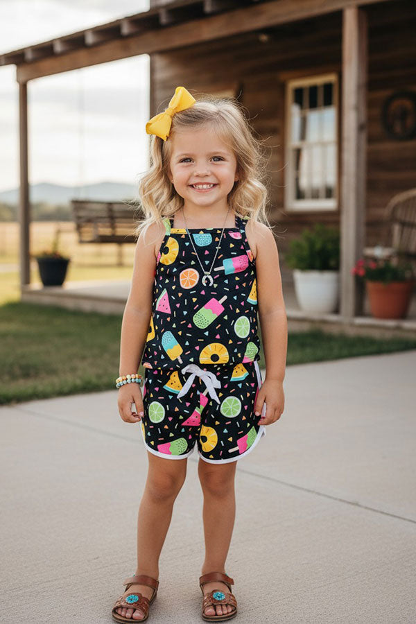 Westen fruits & popsicles printed top & shorts girl boutique set DLH2404