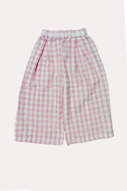 Chic seersucker checkered top & wide leg pant girls boutique set DLH2411