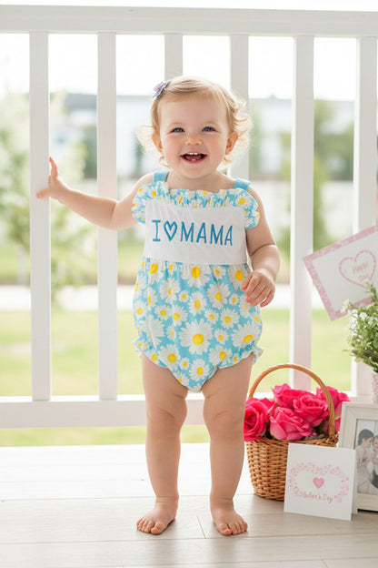 Embroidered "I LOVE MAMA" daisies baby romper DLH2413