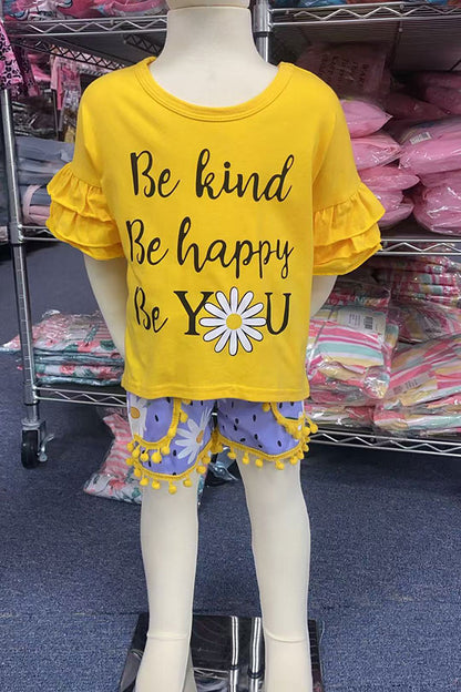 Chic "Be kind, Be happy, Be YOU" daisies yellow girls boutique set DLH2424