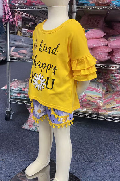 Chic "Be kind, Be happy, Be YOU" daisies yellow girls boutique set DLH2424