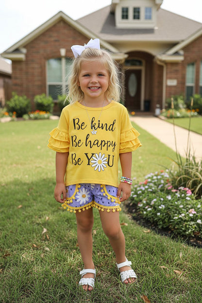Chic "Be kind, Be happy, Be YOU" daisies yellow girls boutique set DLH2424