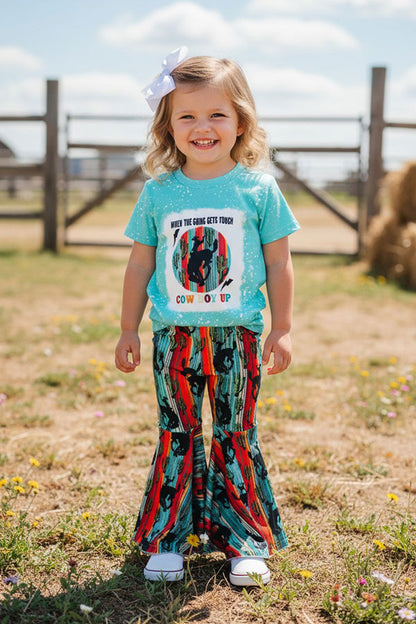 Western rodeo top & striped pant 2pc girls boutique set DLH2438