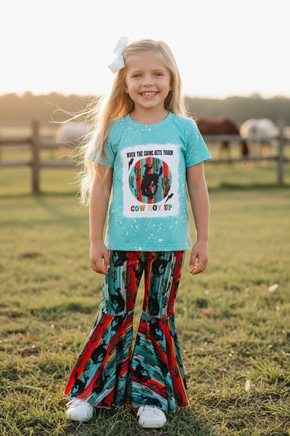Western rodeo top & striped pant 2pc girls boutique set DLH2438