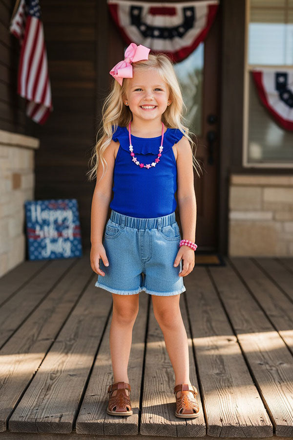 Chic Royal blue ruffle sleeveless boutique girls tank top DLH2449