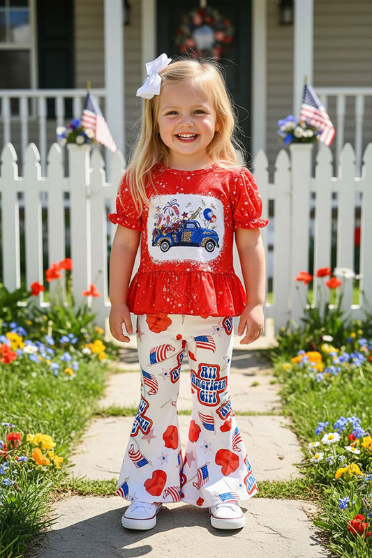 Kids clothing suppliers 4th American girl patriotic printed girls clothing sets DLH2451