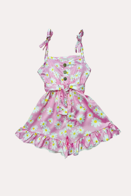 D2472 Milk Silk pink floral prints sleeveless girls jumpsuit