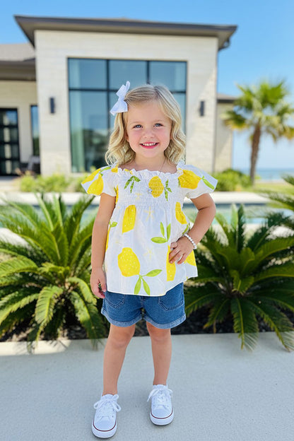 Chic Yellow lemon top blue denim shorts girls boutique sets DLH2478