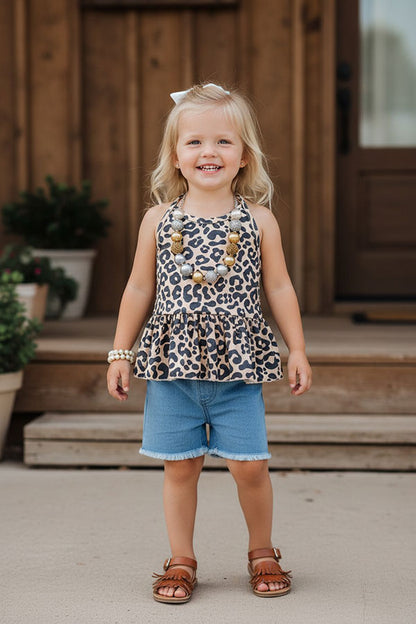 Western leopard tie halter sleeveless girls boutique top DLH2490
