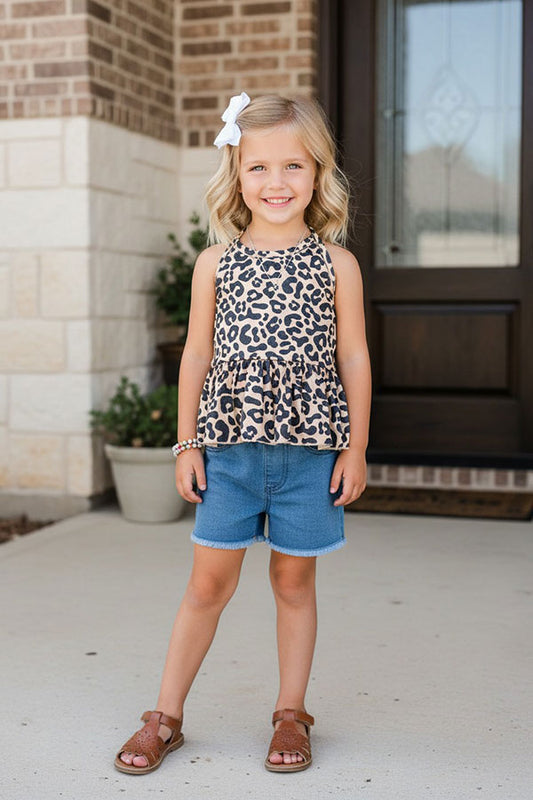 Western leopard tie halter sleeveless girls boutique top DLH2490