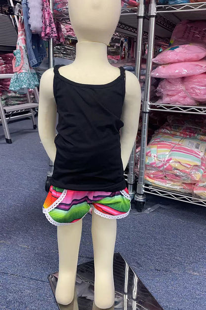 Western black crisscross top serape shorts girls boutique sets DLH2493