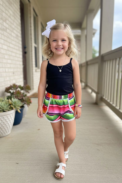 Western black crisscross top serape shorts girls boutique sets DLH2493