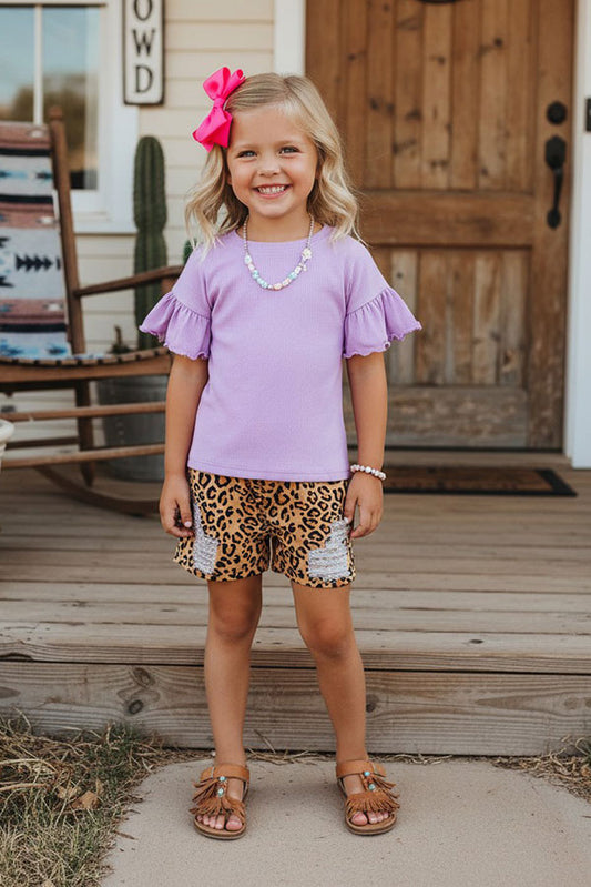 Trendy purple jersey short sleeve girl's boutique top DLH2498